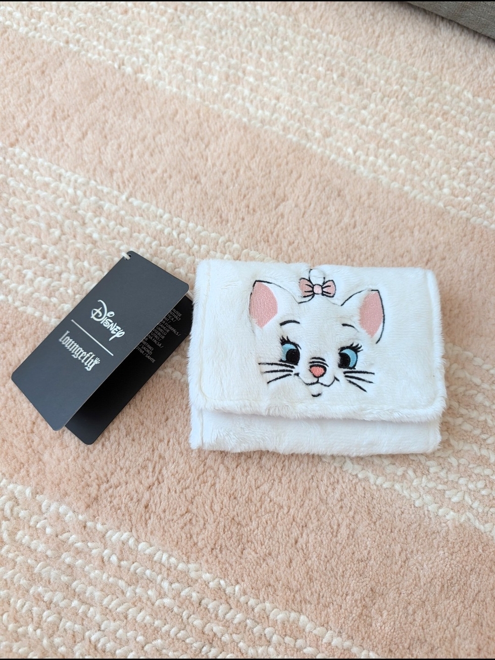 Disney White Marie Plush Kids Wallet with Embroidered Face